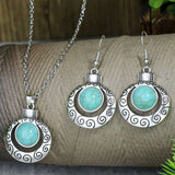Vintage Blue European American Necklace Earrings Jewelry Sets Crystal Jewellery Sets for Women Stone Necklaces & Pendants Gift