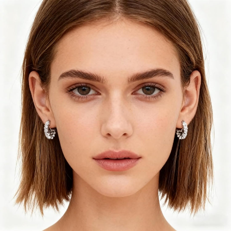 Women'S 925 Sterling Silver Hoop Earrings with Cubic Zirconia, Delicate and Small Hypoallergenic round Earrings, Fashionable Jewelry Gift, Suitable for Daily Wear and Parties