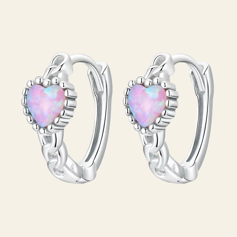 925 Sterling Silver Classical Heart Shape Pink Opal Hoop Earrings Bear Clover Studs Buckles with CZ Wedding Women Jewelry