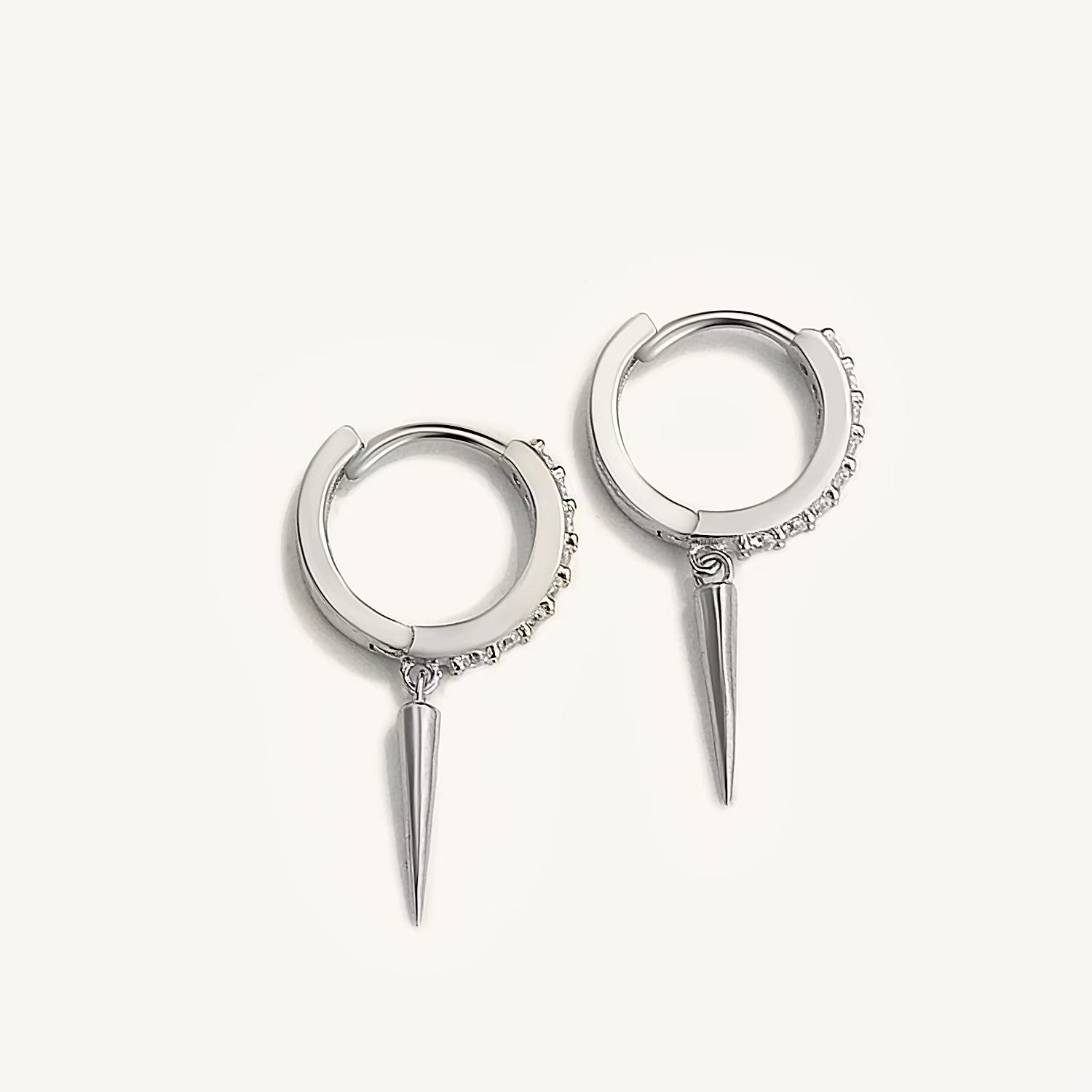 925 Sterling Silver Long Spike Cone Charm Dangle Earrings for Women Crimped White Zircons Set Circle Huggie Earrings Jewel
