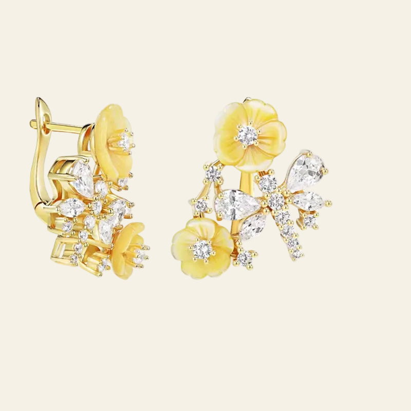 Laya 925 Sterling Silver Summer Hot Style High Quality Zircon Natural Shell Flower Dragonfly Earrings for Women Luxury Jewelry