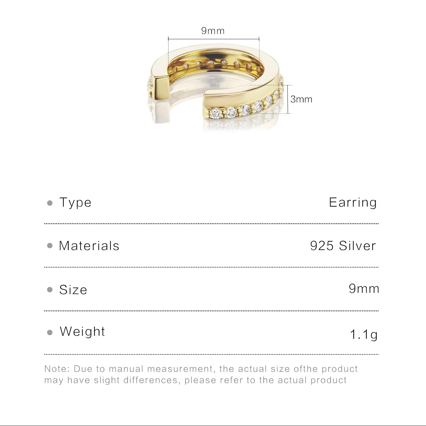 925 Sterling Silver 2023 Gold C Clear Zircon CZ Earcuff No Piercing Piercing Ear Cuff Earring Circle Women Luxury