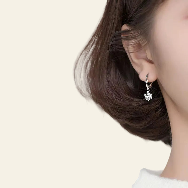 Sparkling AAA Zircon Flower Irregular Hoop Earring for Women Real 925 Sterling Silver Wedding Engagement Original Jewelry