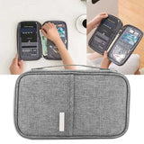 Grey waterproof passport holder travel wallet organizer with multiple compartments and zipper closure
