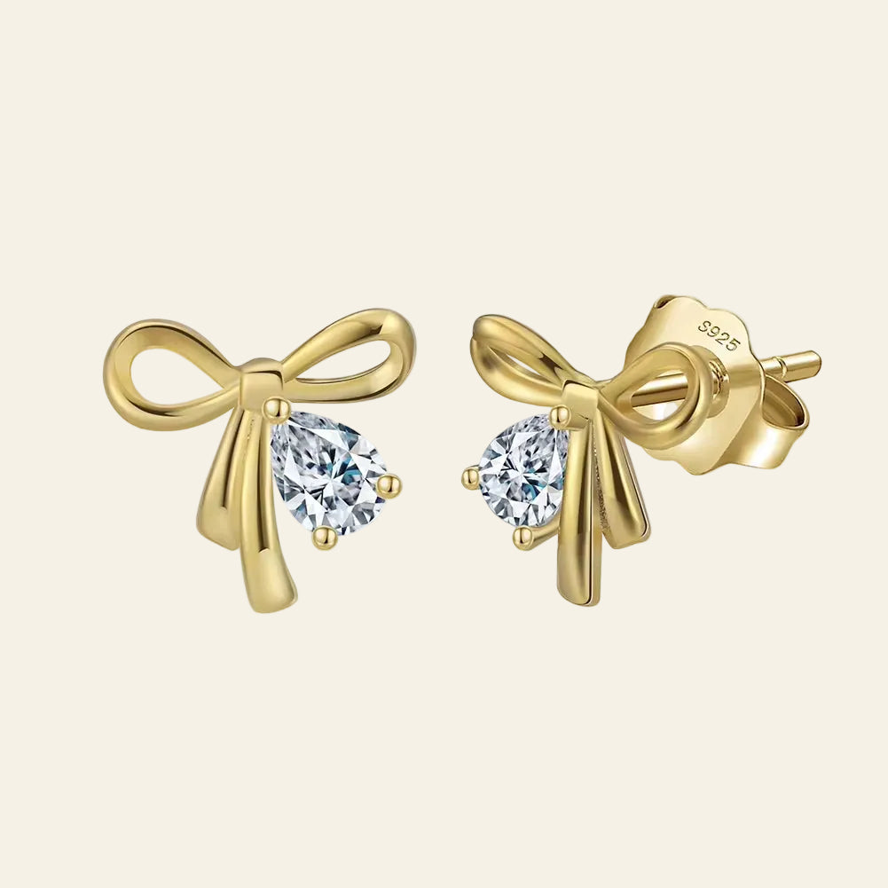 925 Silver Romantic Bowknot Stud Earring with Shiny Zircon Pendant for Women Girls Banquet Party Gift Jewelry SE409