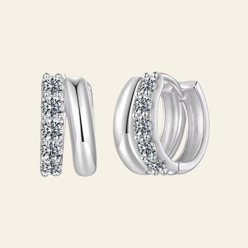 Double-Layer Moissanite Huggies Earrings for Women , 925 Sterling Silver 18K Gold Diamond Cut Sparkling Circle Earrings