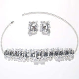 Stonefans Bride crystal necklace and earrings set with silver chain and clear gemstones.
