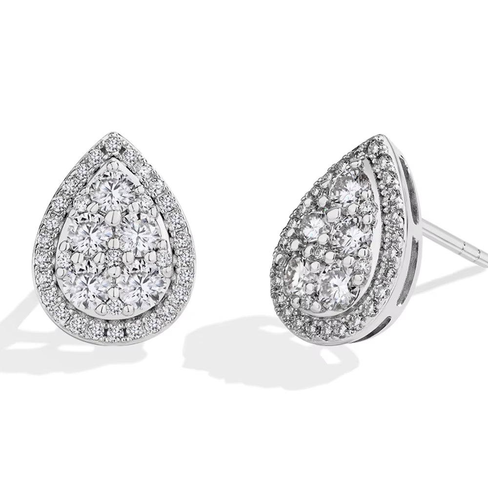 MINTYBOX Halo Moissanite Stud Earrings for Women Waterdrop S925 Silver 0.96Ctw Lab Diamond Earring Luxury Wedding Fine Jewelry