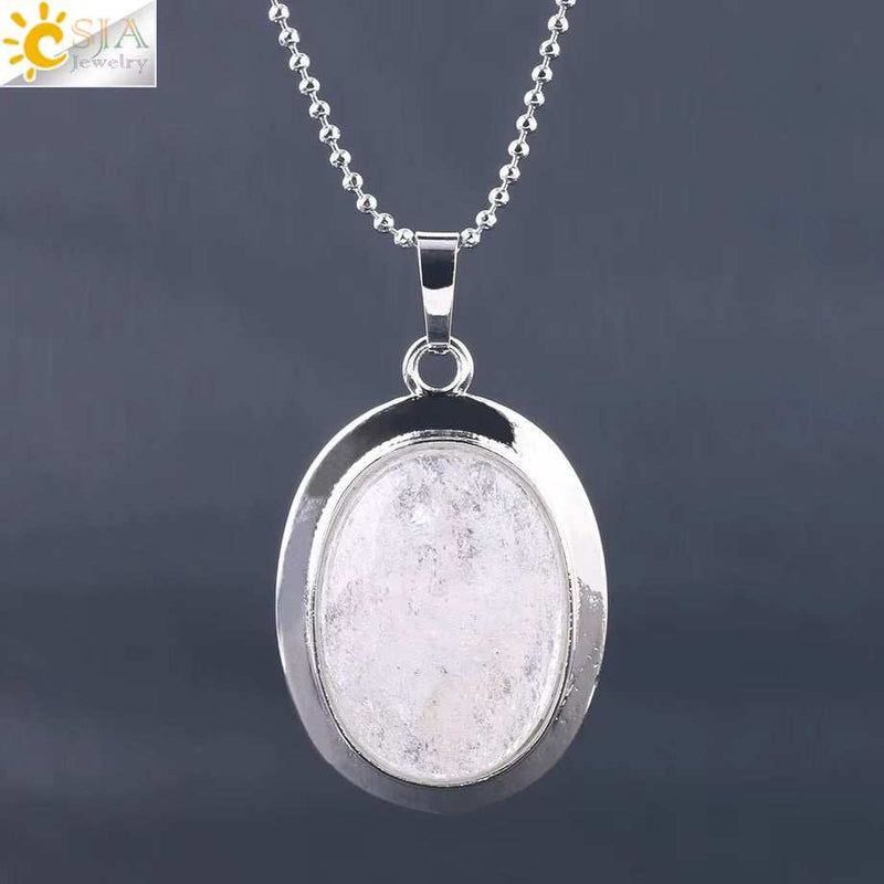 CSJA Oval Natural Gem Stone Pendant Necklaces Reiki Cabochon Crystal Beads Small Pendants for Women Girl Cute Charm Jewelry F564