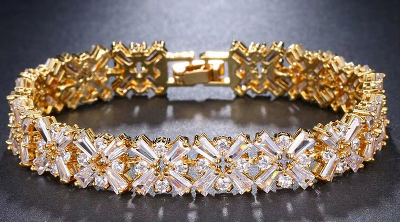 Luxurious gold bracelet with crystal floral design for women bridal jewelry