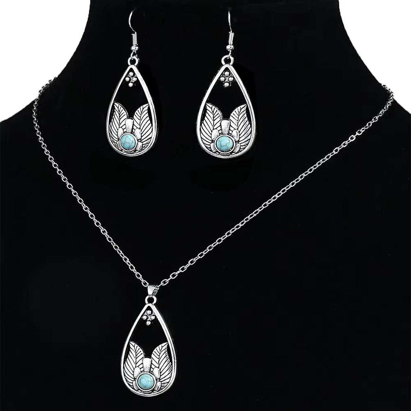 Vintage Blue European American Necklace Earrings Jewelry Sets Crystal Jewellery Sets for Women Stone Necklaces & Pendants Gift