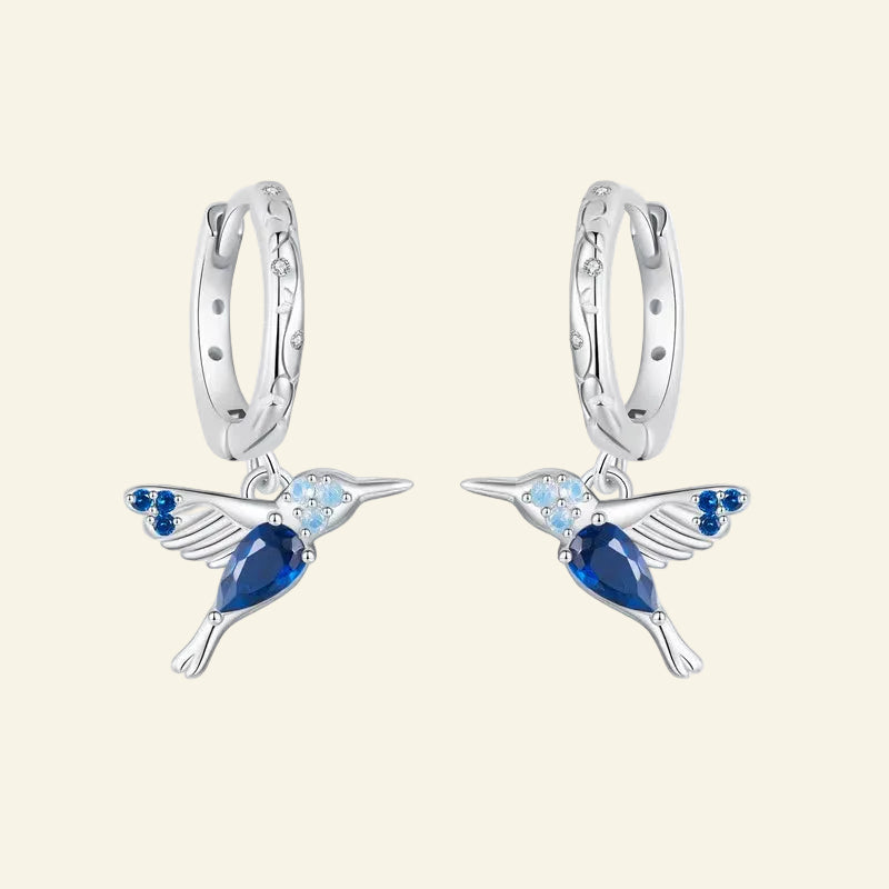 925 Sterling Silver Hummingbird Hoop Earrings Delicate Blue Opal Bird Ear Buckles for Women Party Jewelry Birthday Gift
