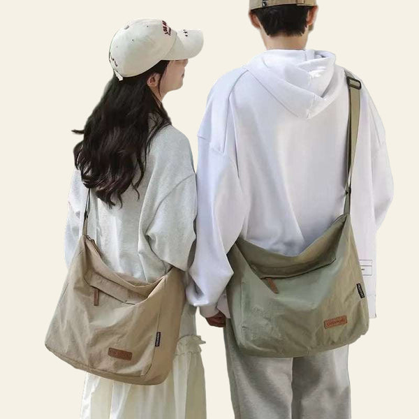 Japanese style unisex shoulder bags worn by man and woman