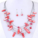 Women Bohemian African beads multilayer necklace and matching earrings jewelry set