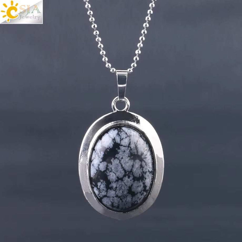 CSJA Oval Natural Gem Stone Pendant Necklaces Reiki Cabochon Crystal Beads Small Pendants for Women Girl Cute Charm Jewelry F564