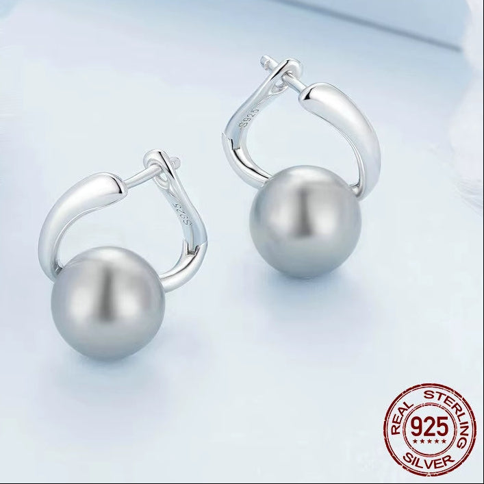 925 Sterling Silver Quality Shell Pearl Ear Buckles Elegant Hoop Earrings for Women Engagement Wedding Fine Jewelry Gift