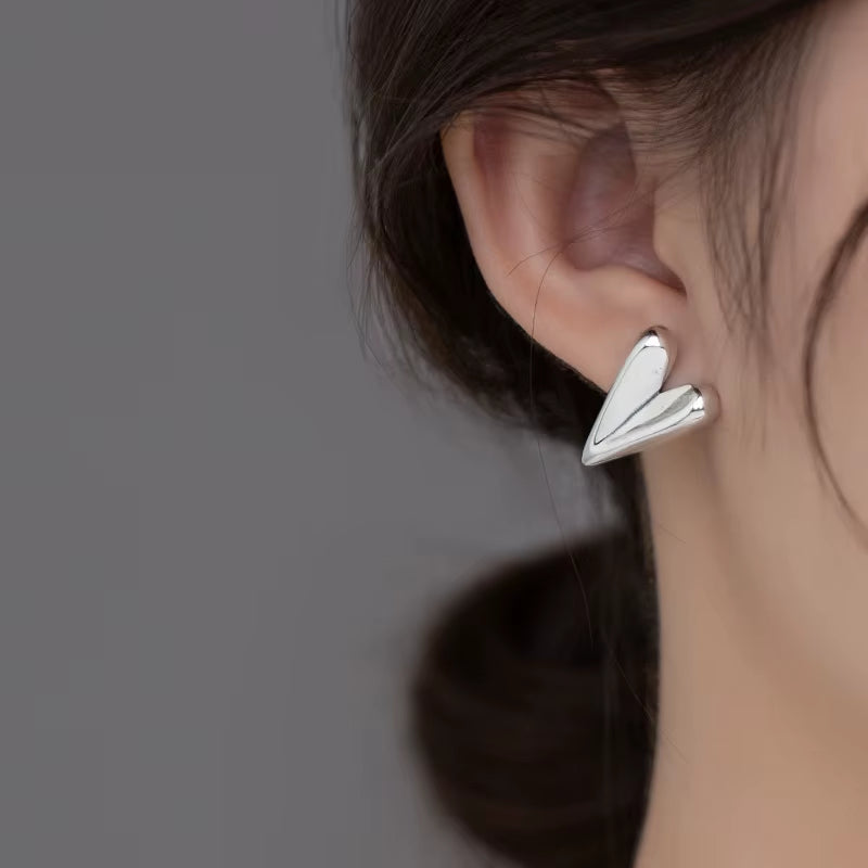 925 Sterling Silver Irregular Fashion Hearts Stud Earrings for Women Stackable Exquisite Ear Studs Classic Fine Jewelry
