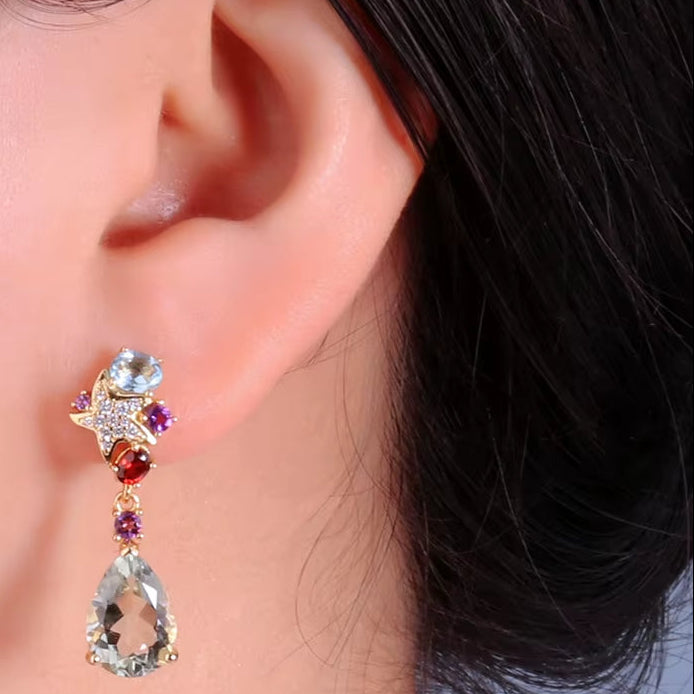 Luxury Drop Earrings Starfish Natural Green Amethyst Gemstone Fancy Silver for Women Wedding & Festival Fine Jewelry Gift TBJ