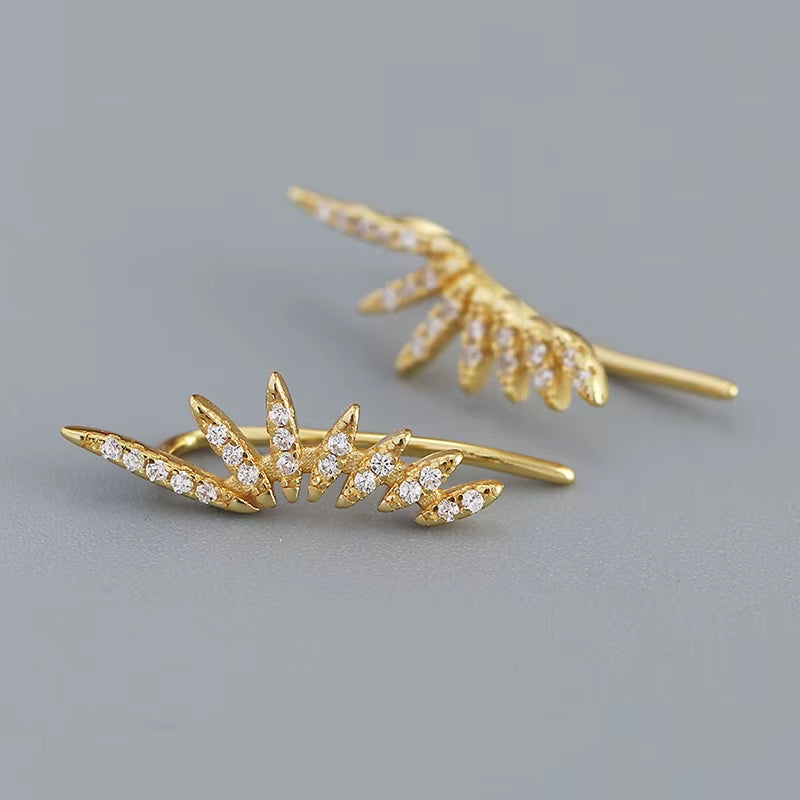 Real 925 Sterling Silver Zircon Arc Stud Earrings for Fashion Women Party Trendy Fine Jewelry Minimalist Accessories