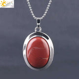 CSJA Oval Natural Gem Stone Pendant Necklaces Reiki Cabochon Crystal Beads Small Pendants for Women Girl Cute Charm Jewelry F564