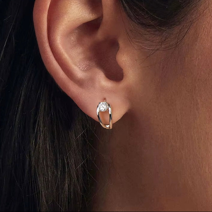 0.3CT Moissanite Hoop Earrings Double Layer Huggie Earring D Color VVS1 round Cut Hypoallergenic Lightweight Jewelry Gift