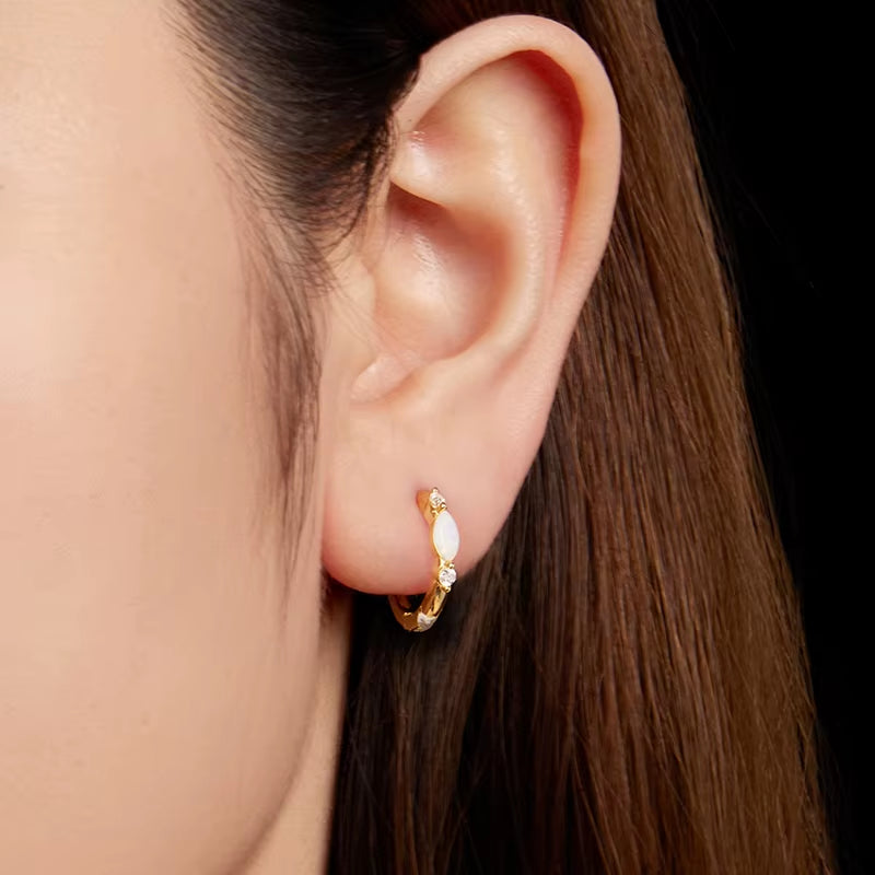 Moissanite Hoop Earring 18K Gold Oval Opal Huggie Earrings 925 Sterling Silver Jewelry for Women Hypoallergenic Gift