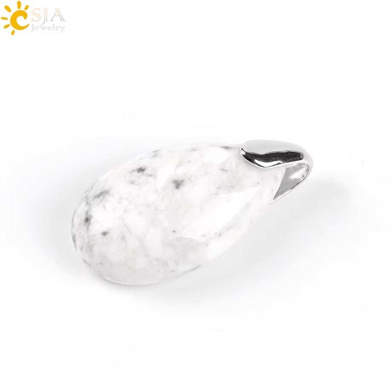 CSJA Natural Gem Stone Pendant Water Drop Necklaces Pendants Tiger Eye Lapis Lazuli Clear Crystal Opal Healing Jewellery E526