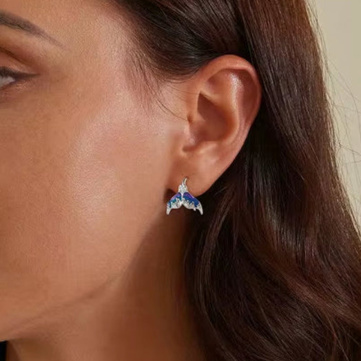 925 Sterling Silver Fantasy Mermaid Tail Earrings Blue Enamel Earrings for Women Party Fine Jewelry Gift