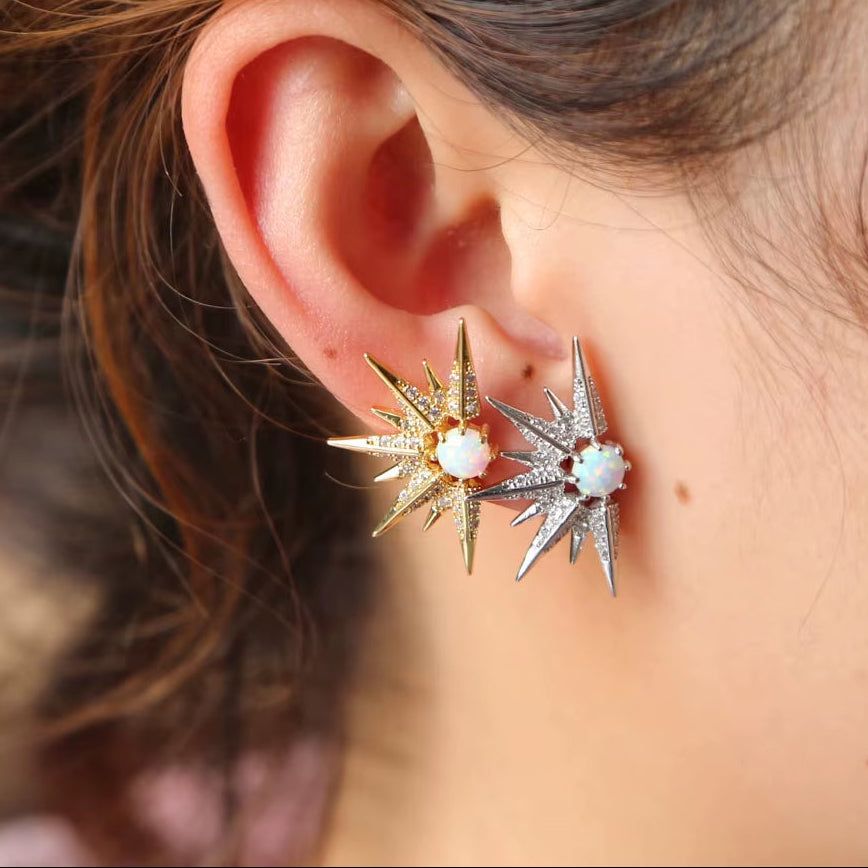 2025 Spikes Punk Sparking AAA Cubic Zirconia Opal Jewelry Stunning Sun Burst Earring Luxury Women Fashion Jewelry