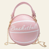 Pink basketball-shaped ball purse for teenagers with gold chain strap and top handle