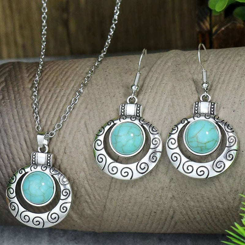 Vintage Blue European American Necklace Earrings Jewelry Sets Crystal Jewellery Sets for Women Stone Necklaces & Pendants Gift
