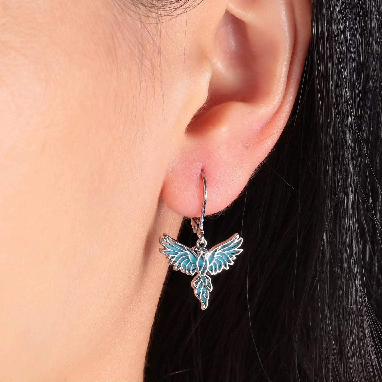 Turquoise Dangle Drop Earrings Silver Plated Fashion Blue Flying Bird Shaped Earring for Women Jewelry Gifts Animal Theme
