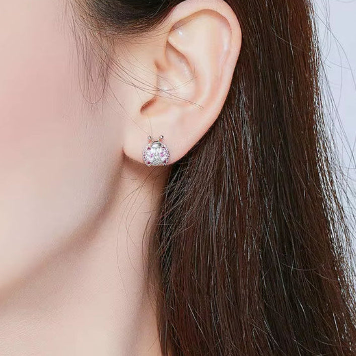 Pink Romantic Laybug Stud Earrings for Women 925 Sterling Silver Tiny Earrings for Girl Gfits Original Design SCE715