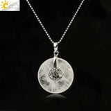 CSJA Tree of Life Charms Pendant Natural Crystal Hollow round Reiki Stone Energy Wisdom Trees Women Men Pendants Necklaces G146