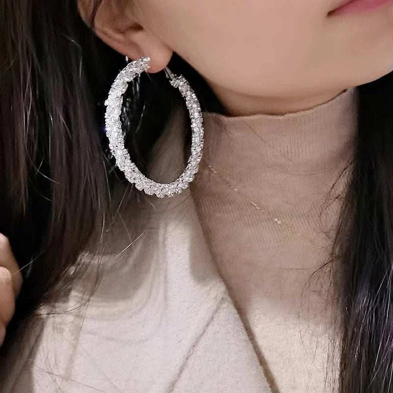 Diamante Rhinestones Hoop Earrings