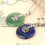CSJA Tree of Life Charms Pendant Natural Crystal Hollow round Reiki Stone Energy Wisdom Trees Women Men Pendants Necklaces G146