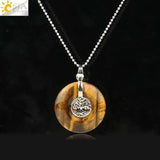 CSJA Tree of Life Charms Pendant Natural Crystal Hollow round Reiki Stone Energy Wisdom Trees Women Men Pendants Necklaces G146