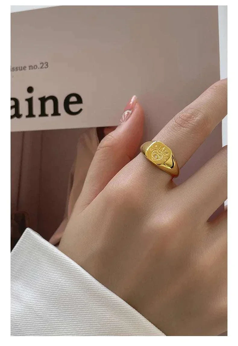 Fashion Rings Jewelry 925 Sterling Silver Wide Retro Totem Heavy Rings Gold Plated Adjustable Ring Jewelry Women