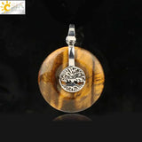 CSJA Tree of Life Charms Pendant Natural Crystal Hollow round Reiki Stone Energy Wisdom Trees Women Men Pendants Necklaces G146