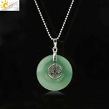 CSJA Tree of Life Charms Pendant Natural Crystal Hollow round Reiki Stone Energy Wisdom Trees Women Men Pendants Necklaces G146