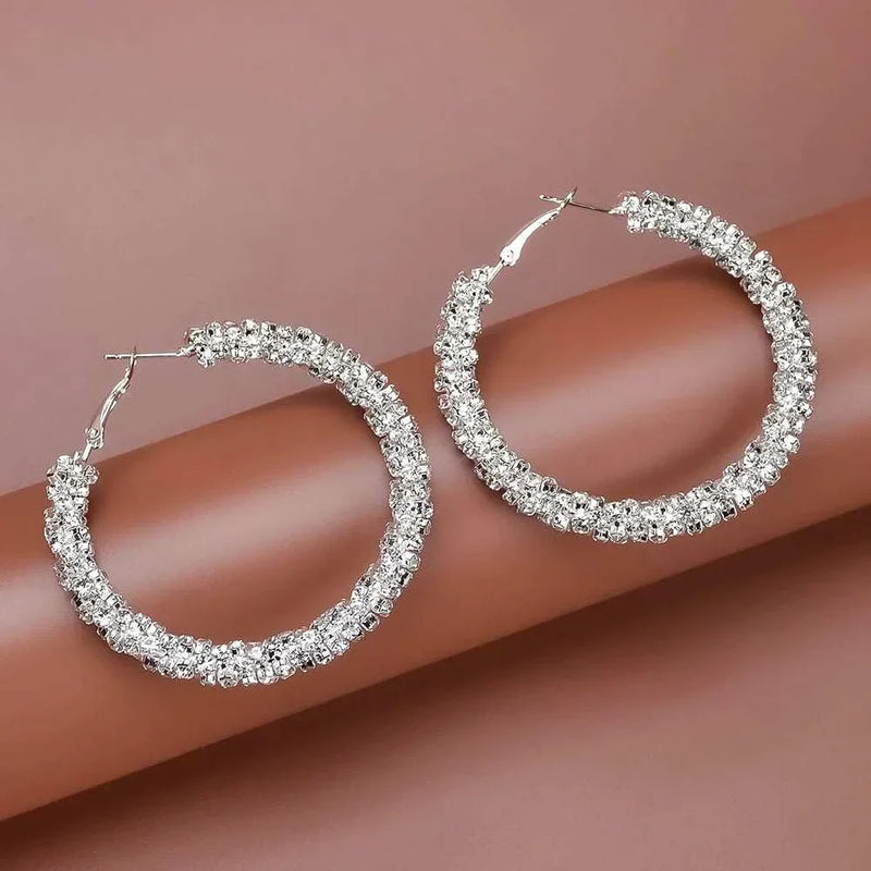 Diamante Rhinestones Hoop Earrings