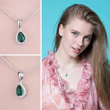 Pear Simulated Nano Emerald 925 Sterling Silver Pendant Necklace Gemstone Statement Necklace Women without Chain