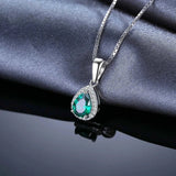 Pear Simulated Nano Emerald 925 Sterling Silver Pendant Necklace Gemstone Statement Necklace Women without Chain