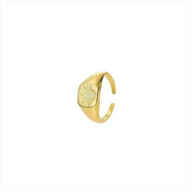 Fashion Rings Jewelry 925 Sterling Silver Wide Retro Totem Heavy Rings Gold Plated Adjustable Ring Jewelry Women