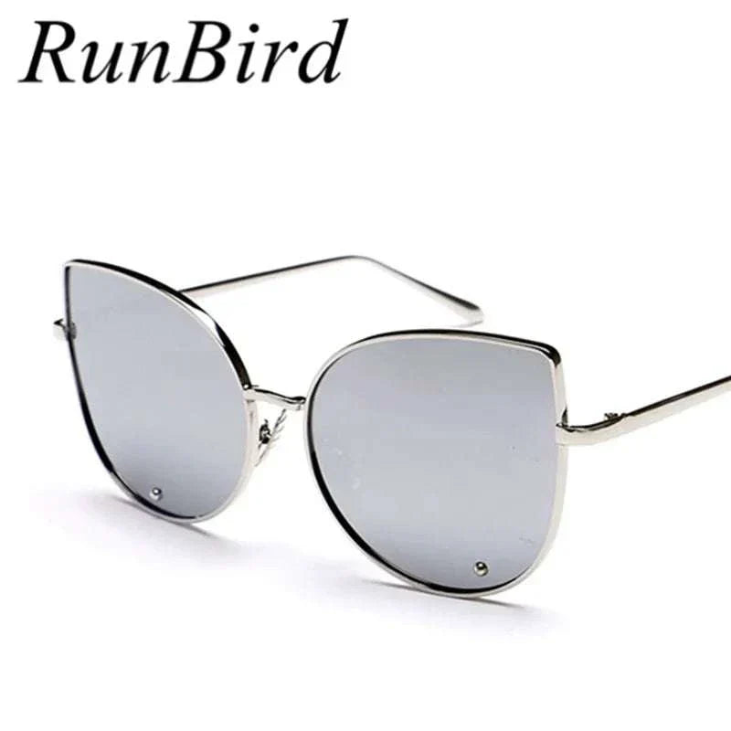 Fashion Women Sunglasses Cat Mirror Glasses Metal Cat Eye Sunglasses Women Brand Designer High Quality Square Style R058