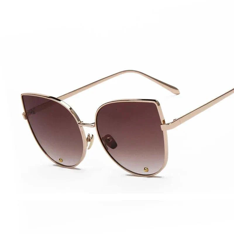 Fashion Women Sunglasses Cat Mirror Glasses Metal Cat Eye Sunglasses Women Brand Designer High Quality Square Style R058