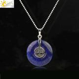 CSJA Tree of Life Charms Pendant Natural Crystal Hollow round Reiki Stone Energy Wisdom Trees Women Men Pendants Necklaces G146