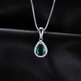 Pear Simulated Nano Emerald 925 Sterling Silver Pendant Necklace Gemstone Statement Necklace Women without Chain