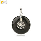 CSJA Tree of Life Charms Pendant Natural Crystal Hollow round Reiki Stone Energy Wisdom Trees Women Men Pendants Necklaces G146