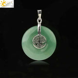 CSJA Tree of Life Charms Pendant Natural Crystal Hollow round Reiki Stone Energy Wisdom Trees Women Men Pendants Necklaces G146